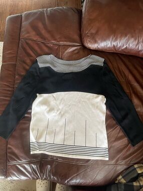 NY Collection Black and White Stripe-Accent Women's Long Sleeve